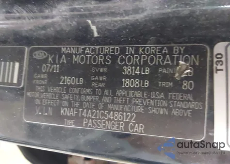 2012 Kia Forte Lx from USA, damaged, VIN KNAFT4A21C5486122